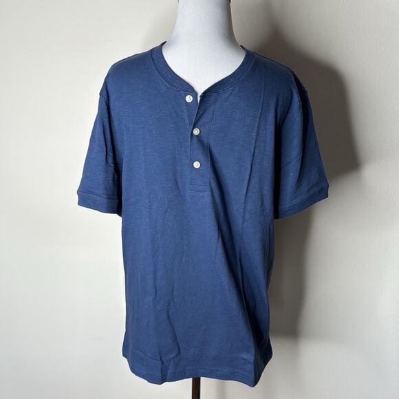 J. Crew Factory Blue Slub Cotton Henley - Picture 2 of 5
